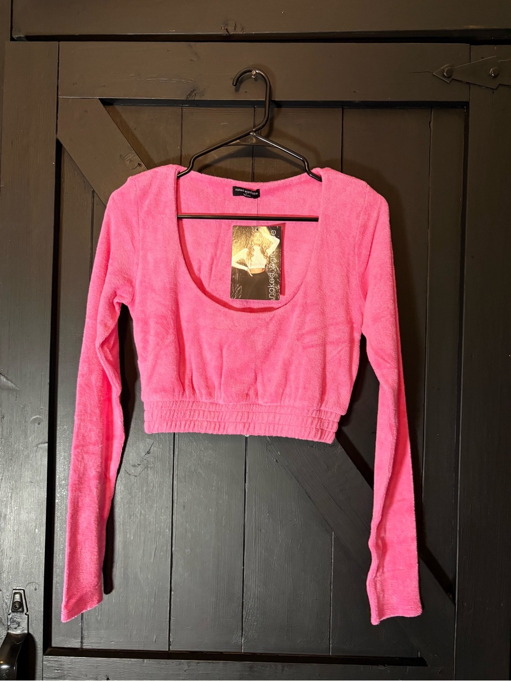 naked wardrobe Bright Pink Cropped Long-Sleeve Scoop Top